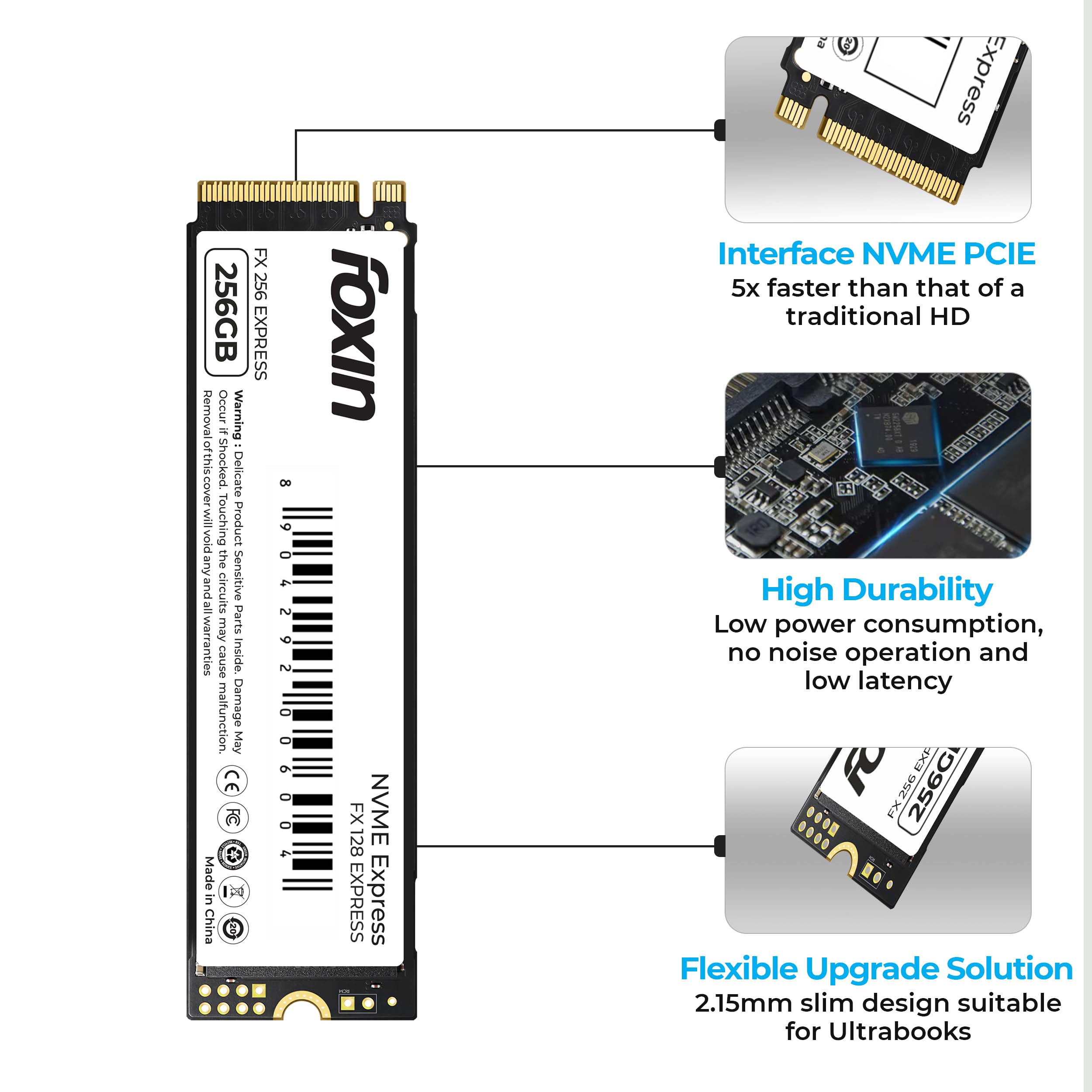 Foxin SSD 256 GB NVME Internal Solid State Drive with Micron Chipset, SMI  Controller, PCIE Interface Ultra-Low Power Consumption