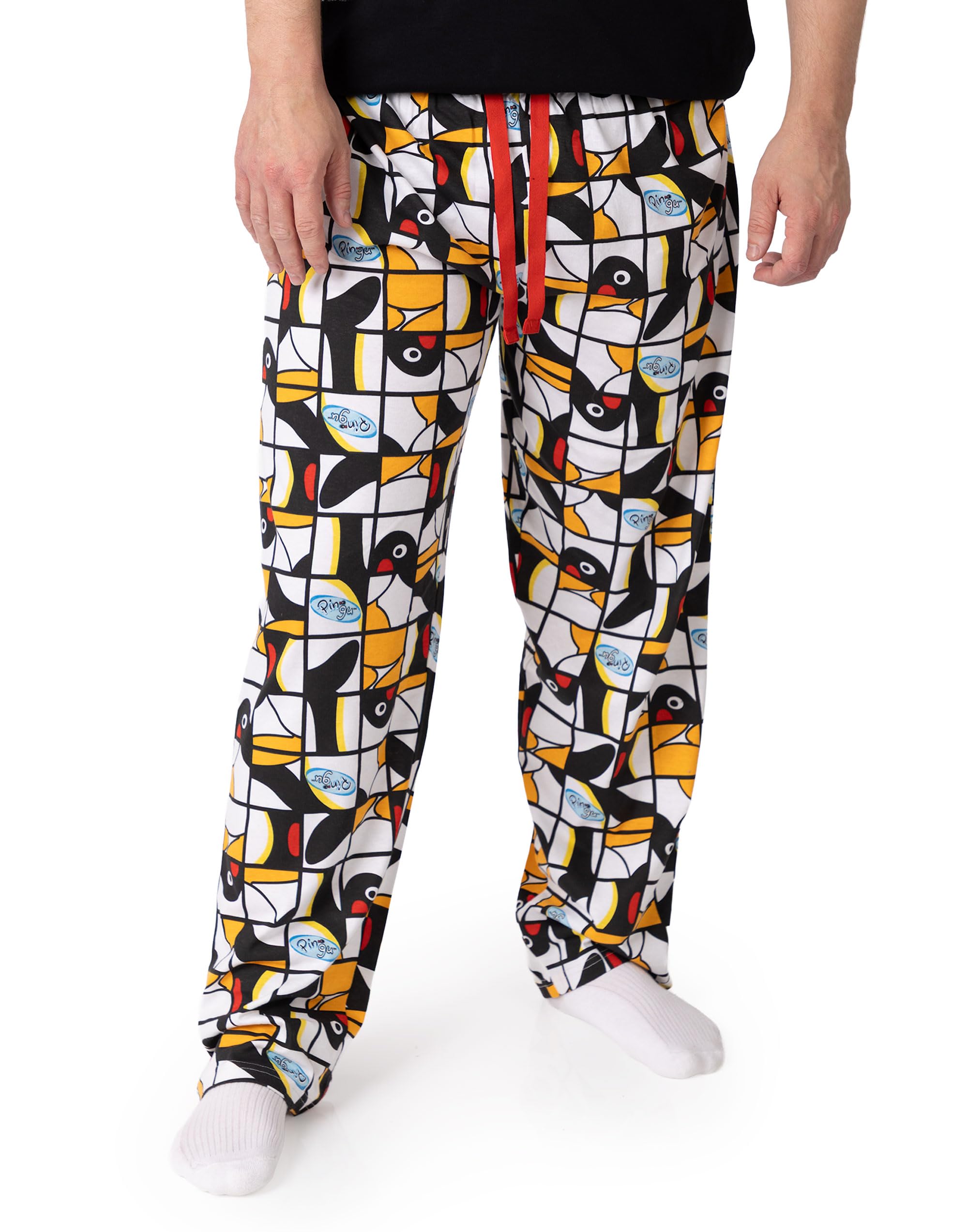 Pingu Men's Multicoloured Lounge Pants | Drawstring Character Pyjama Bottoms For Lounging & Relaxing | Casual Wear | Cartoon Design | Comfortable Loungewear Merch - Large