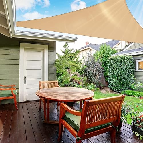 Whonline Sun Shade Sail 16' x 16' x 16' Triangle Canopy Sand for Patio Garden Yard Deck Pergola