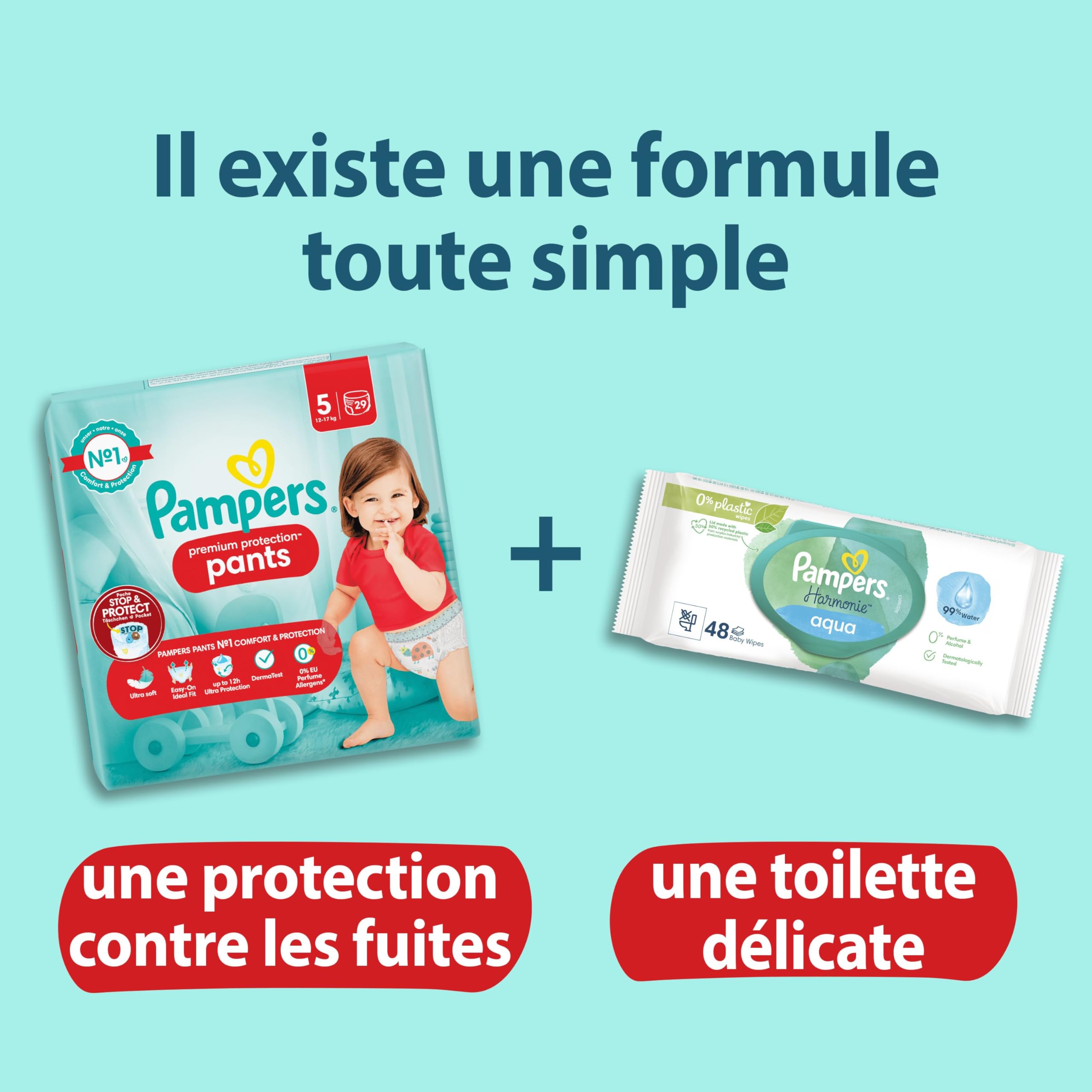 Pampers Premium Protection Couches-Culottes Taille 4, 80 Culottes, 9Kg - 15Kg, Culottes Pampers N°1 pour le Confort et le Maintien, Facile À Enfiler
