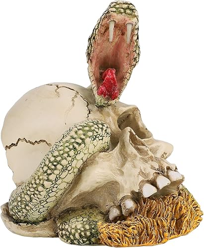 Miniatura 2 de Decoración de Halloween, cabeza de calavera de resina con adorno de serpiente para manualidades, estatuas de calavera de terror, figura de calavera