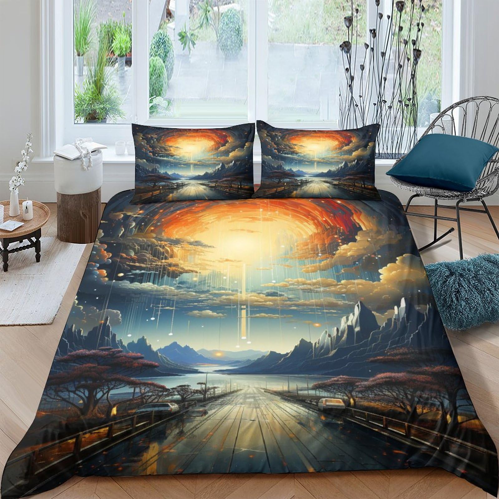 Parure de lit de en microfibres Starry Sky avec housse de couette double 200x200 et taies d'oreiller