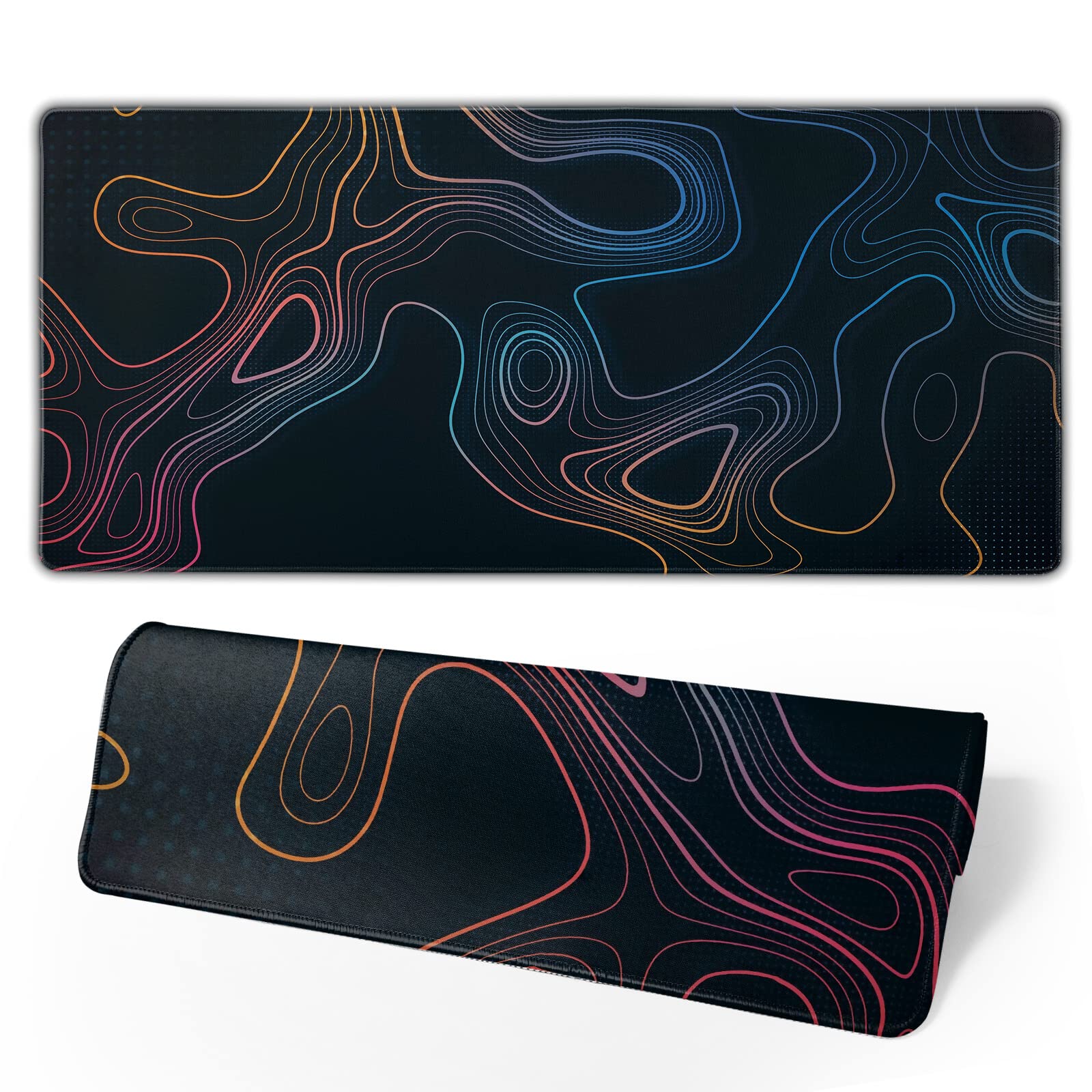 Topographic Contour Map XL Mouse Pad 31.5 x 11.8 Inch Gaming Mousepad Extended Large Mousepad with Nonslip Rubber Base Stitched Edges Laptop Desk Pad