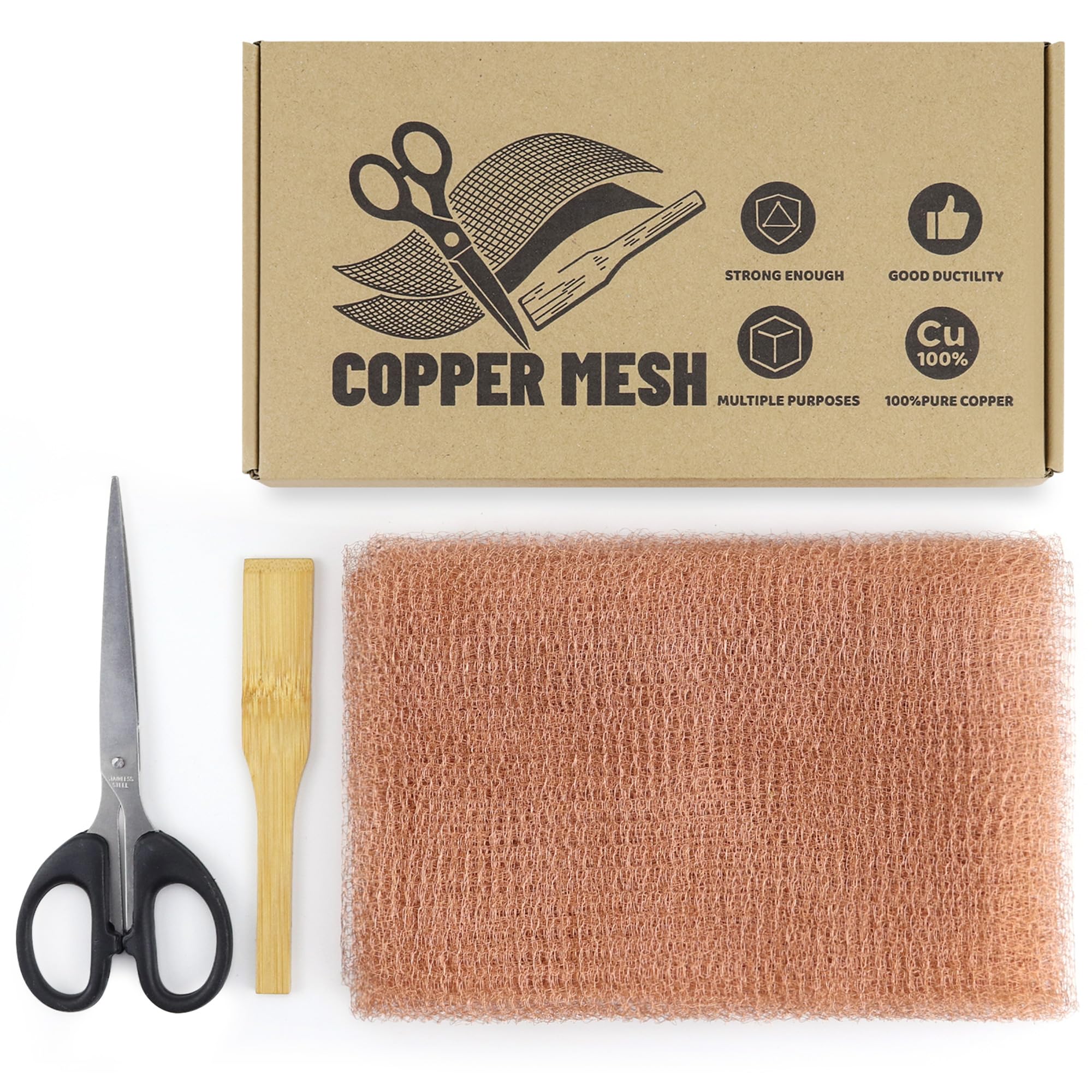 Copper Mesh Rodent Control, Proof Wire Screen Roll with Scissors and Trowel for Mice Rat Rodent, Bat & Snail, DIY Blocker Weep Hole Filler & Wool Mouse Trap (5 in x 19.7 ft)