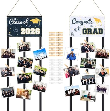 Yookeer 2 pcs 2026 Graduation Photo Frame Hanging Display Picture Album Holder Card Board with 40 Pcs Clips Wall Decor for Graduation Party Decorations