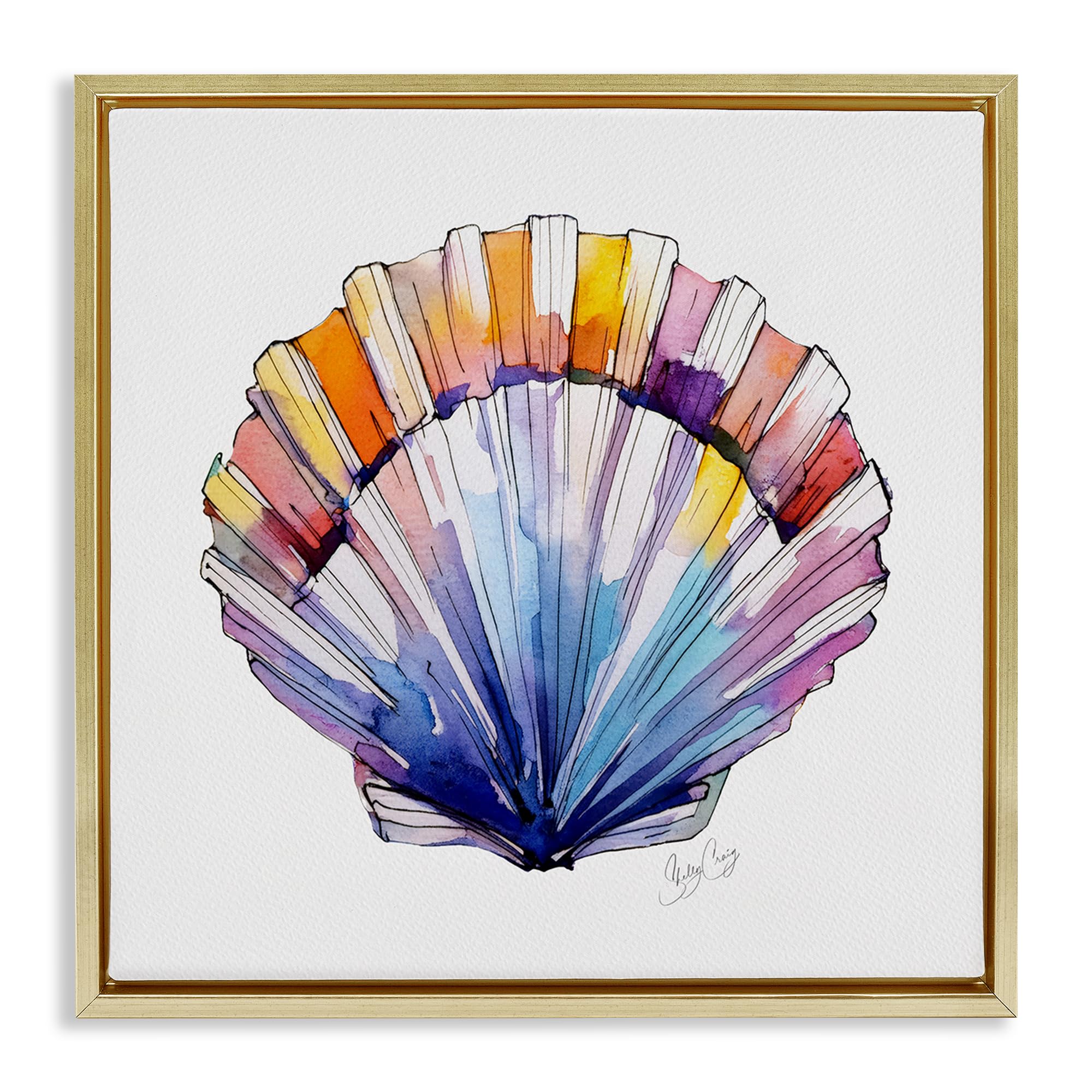 Stupell Industries Metallic Gold (Matte) Coastal Scallop Watercolor Nautical, 24 X 24 Inch Canvas In Floater Frame