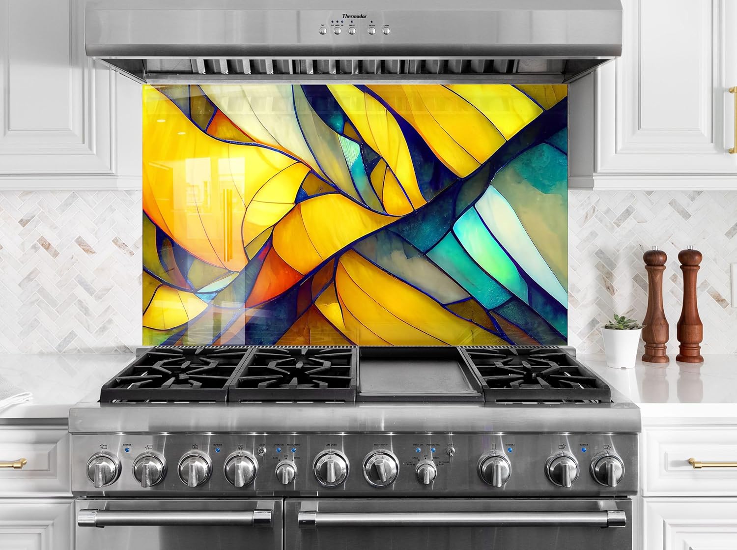 Myphotostation.com 23.5Wx12H''Tempered Glass Backsplash Design Cooker Wall Backsplash Panel Glass Splashback for Kitchen Panel Design Yellow Stained Splashback for Stove