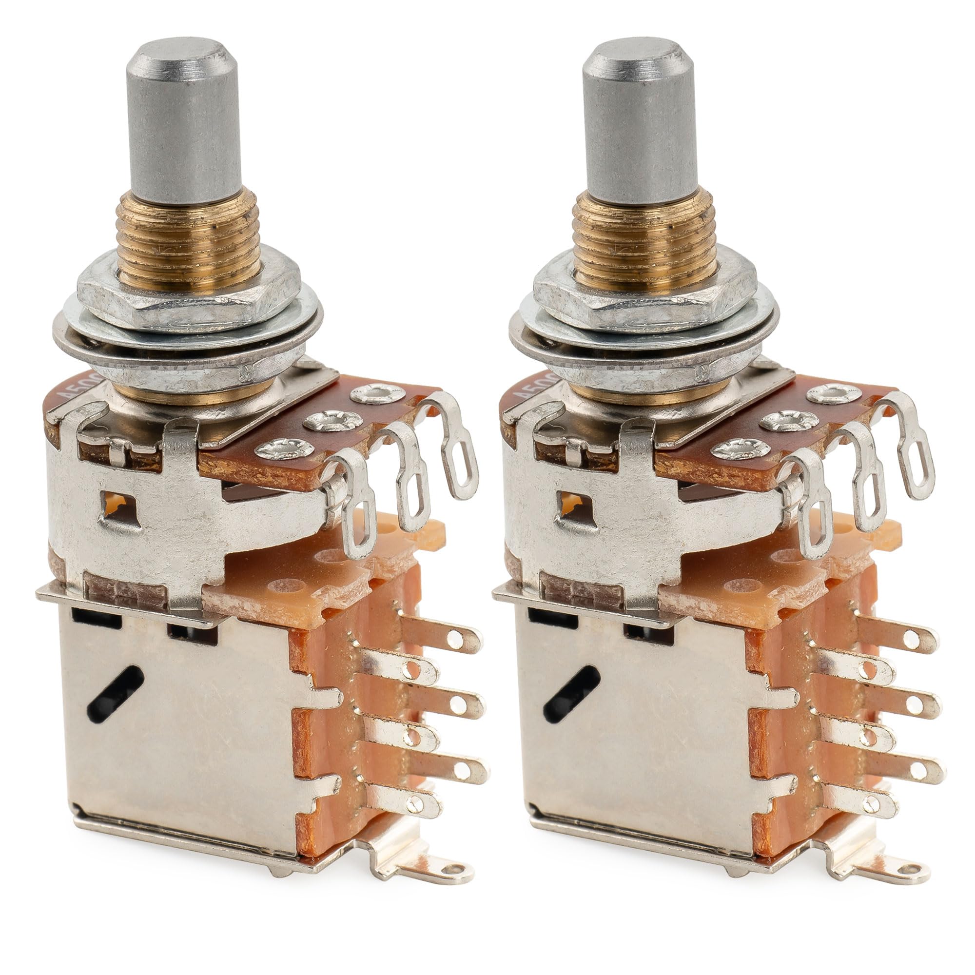 Musiclily Pro A500K Brass Pots Metric Solid Standard Shaft 9.5mm Push-Pull Audio Taper Potentiometers for Electric Guitar Bass (Set of 2)