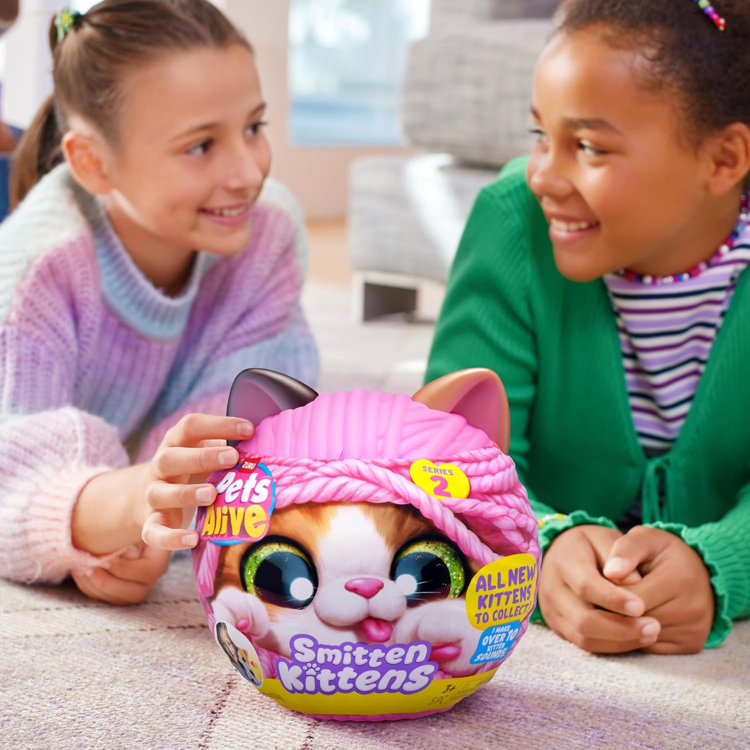 Pets Alive Smitten Kittens Series 2 (Calico Cat) by ZURU – Interactive Plush Cat Toy with 10 Sounds, Surprise Unboxing, Soft Collectible Pet for Ages 3+