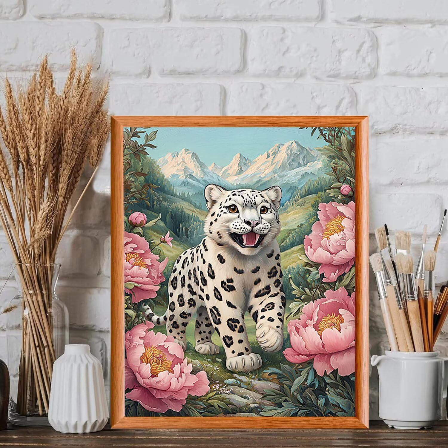 Malen nach Zahlen Erwachsene Pfingstrose mit Leopard, 70x90cm x-687 | Handgemalt Ölgemälde Kit für Mädchen Jungen ab 7 8 9 Jahre, Rahmenlos, für die Wanddekoration zu Hause, DIY Acrylmalerei