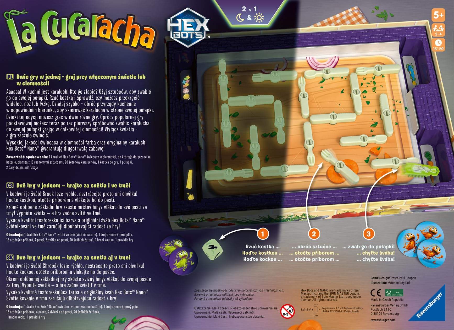 Ravensburger 24764 La Cucaracha - Glow in the Dark - Action Game with Electronic Cockroach for Young and Old from 5 Years, for 2-4 People