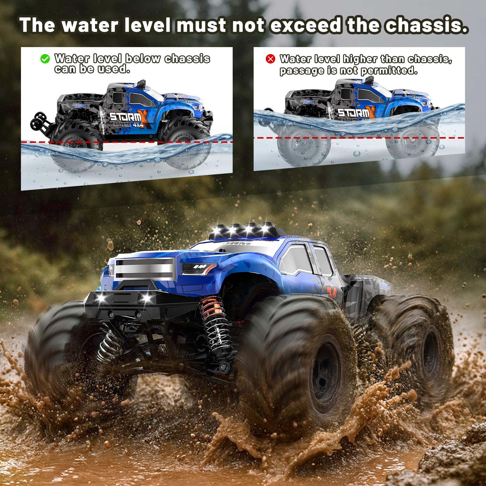 Macchina telecomandata professionale 1:14 Off-Road Monster Truck, 4x4 40 km/h, Veicolo Fuoristrada con 2 Batterie 1300mAh, Ammortizzatori in Metallo, 6 Luci LED, RTR Auto Radiocomandata 4WD