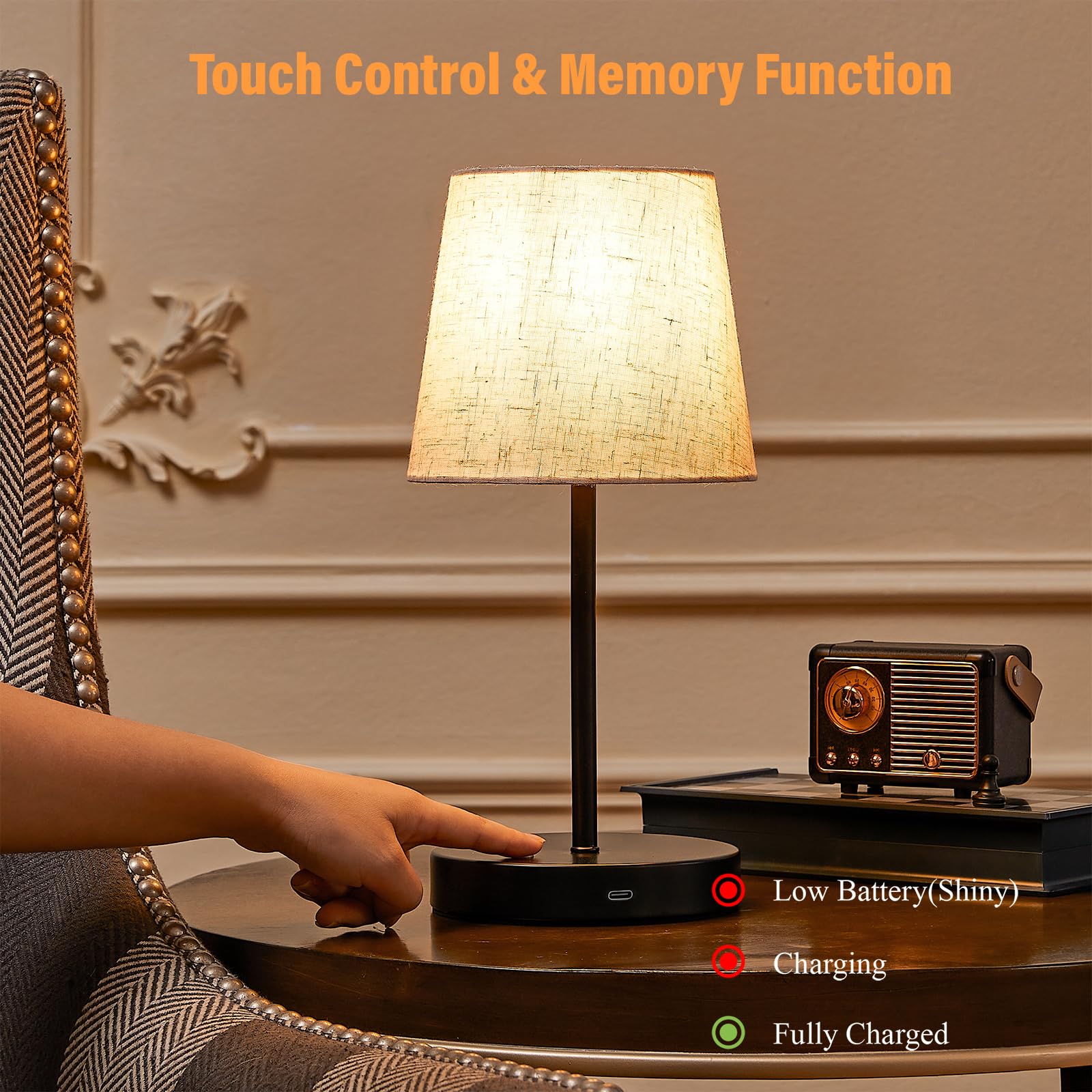 O'Bright Seraph - Lámpara De Mesa LED Inalámbrica Con Atenuador Bateria Recargable Integrada Brillo De 3 Niveles Lampara De Mesa Para Patio