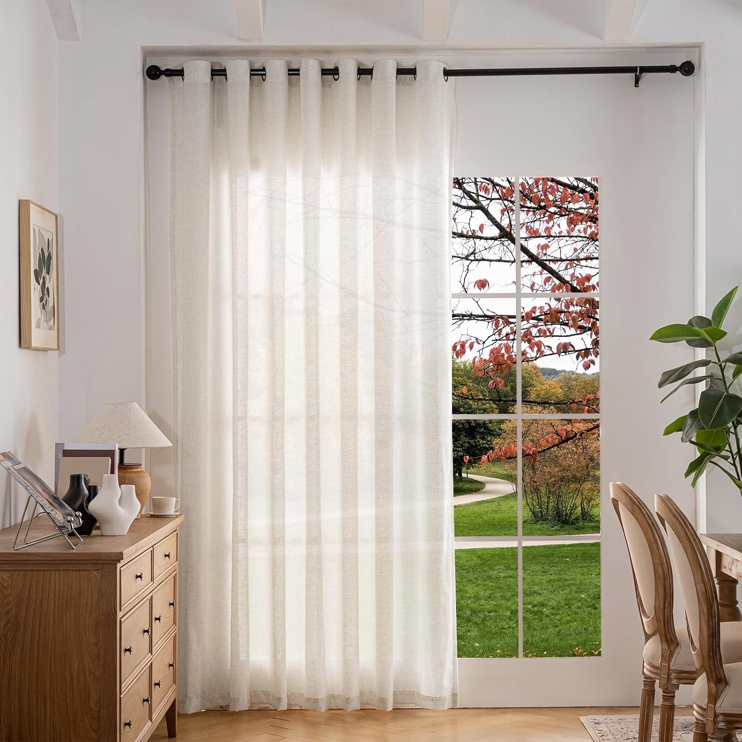 Natural Linen Curtains 108 Inch Length 100 Inch Wide for Living Room 1 Panel Grommet Drape Cotton Textured Light Filtering Semi Sheer Curtain for Bedroom Boho Farmhouse Decor 100x108 Long Cream Ivory Natural 100"W x 108"L (Pack of 1)