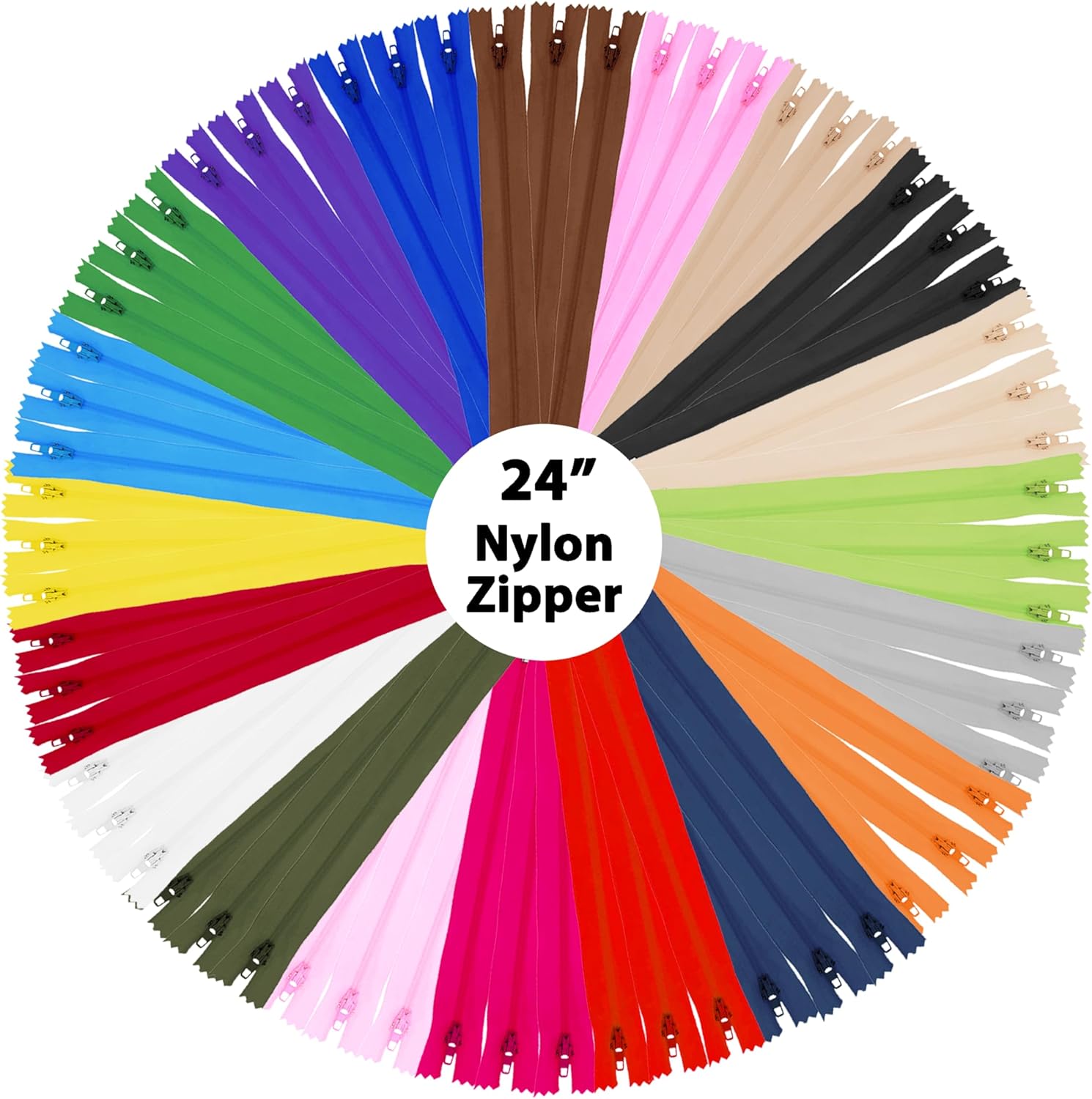Mandala Crafts 60 PCs Nylon Zippers for Sewing Assorted 24 Inch - Colorful Zippers Replacement Sewing Supplies in Bulk for Tailor, Clothing Repair, and DIY Projects