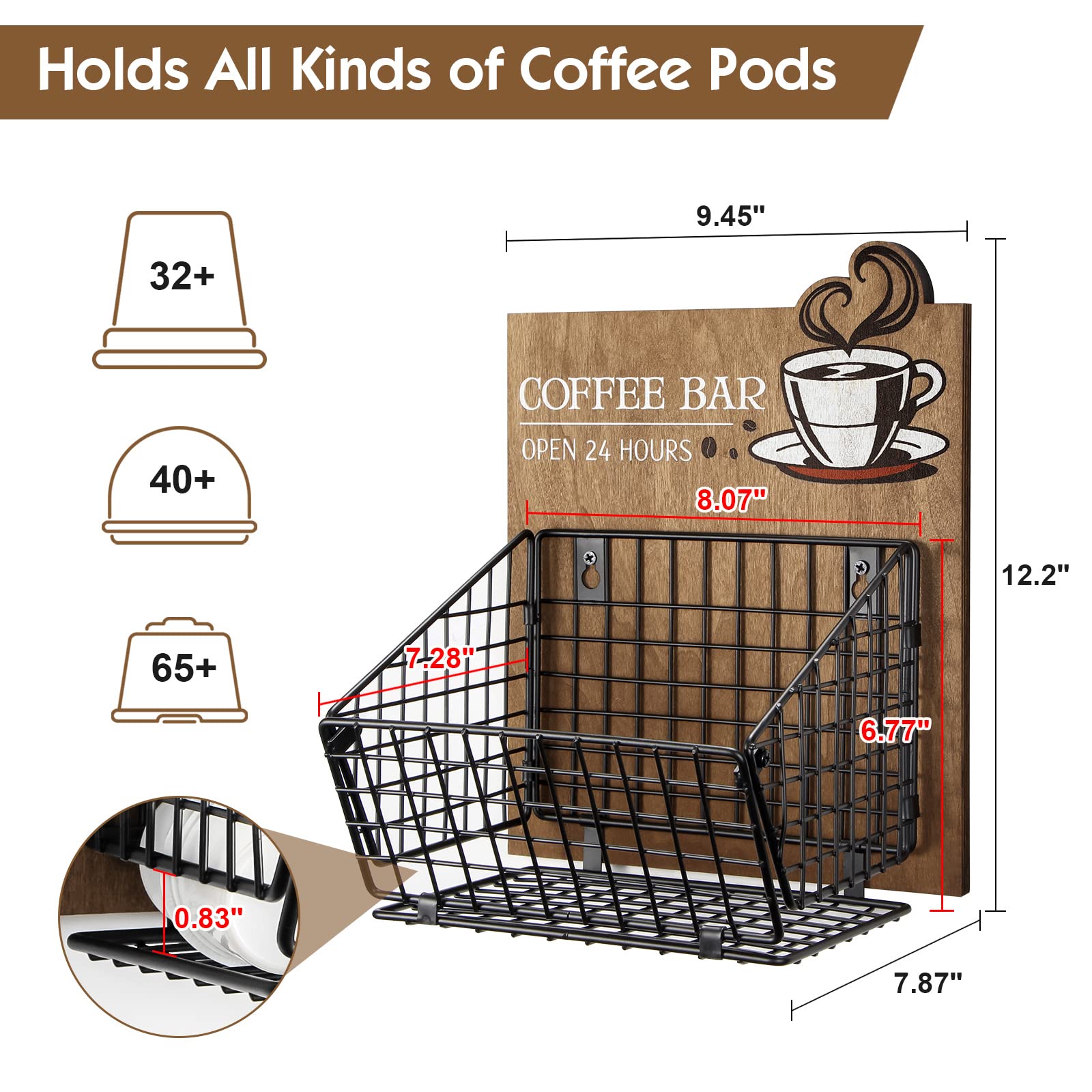 THYGIFTREE Coffee Pod Holder Wall Mount K Cup Storage Organizer for