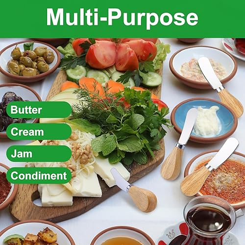 Miniatura 6 de 10 cuchillos esparcidores de queso, mini esparcidor de mantequilla con mango de madera, juego de cuchillos de queso de acero inoxidable para tabla