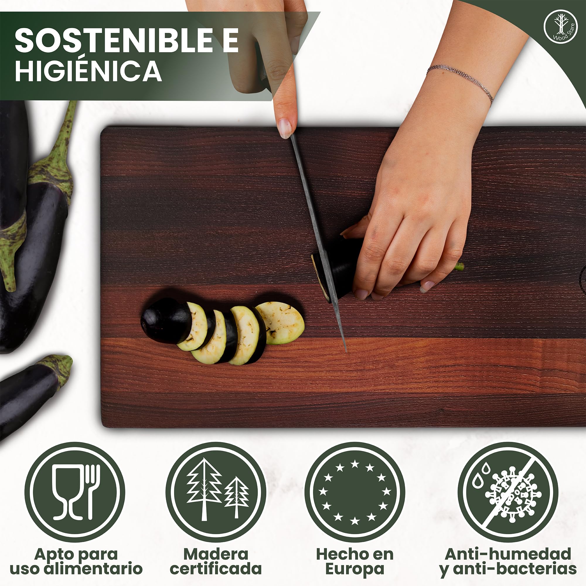 Tabla Madera Cocina 45x25x1,5 | Fresno Termotratado Premium Reversible e Higiénica | Tabla Profesional para Carne, Pan o Quesos | Tabla de Cortar Grande, Ligera y Resistente a la Humedad | WoodStare