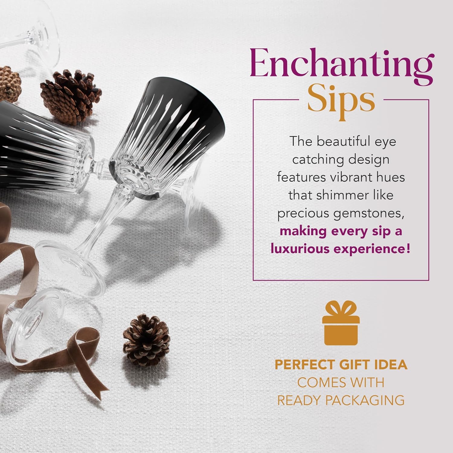 Barski European Wine Glasses - Set of 6 Goblets for Red or White Wine - Elegant Colored Glassware Water Stemware - Gift Ready, 10 oz, Black - Image 3