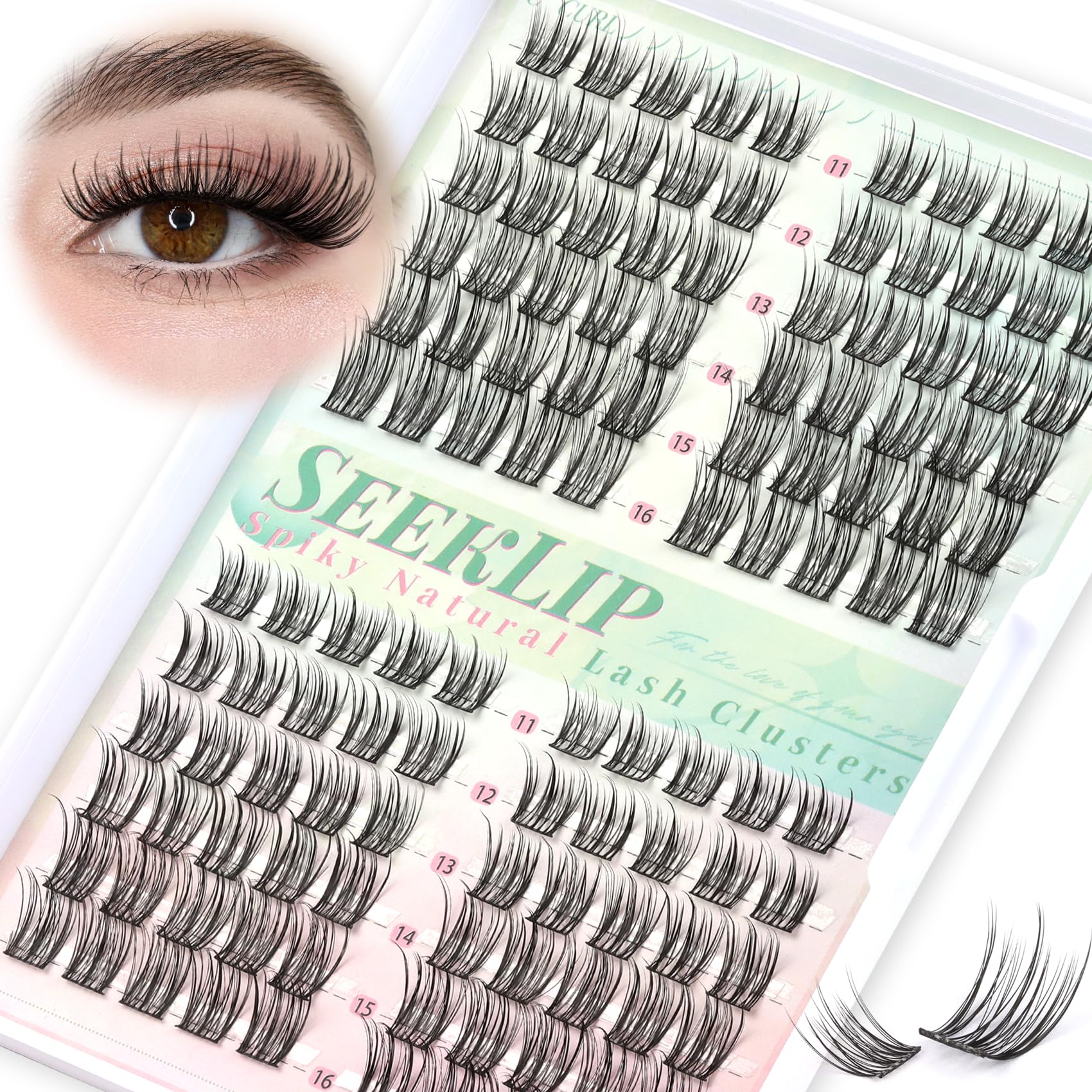 Natural Lash Clusters with Spikes C D Mixed Curl Wispy Lashes Clusters 11-16mm Soft Individual Eyelashes 120pcs Spiky
