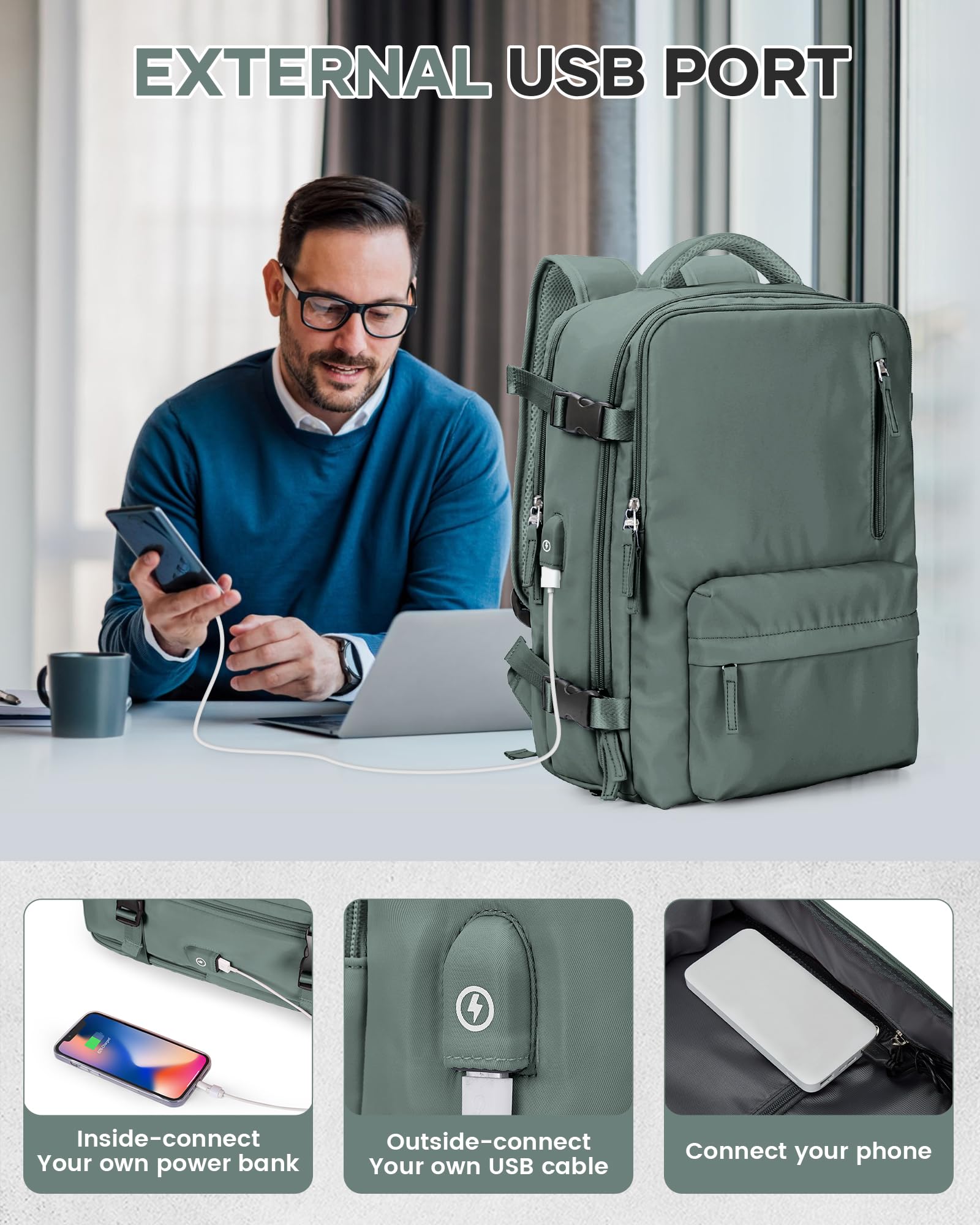 BJLFS Borse da Cabina per Ryanair 40×30×20 Zaino da Viaggio con Sottovuoto Bagaglio a Mano 40x20x25 Easyjet 45×36×20,Zaino Wizzair 40x30x20,Zaino Casual per laptop da 14 pollici per scuola