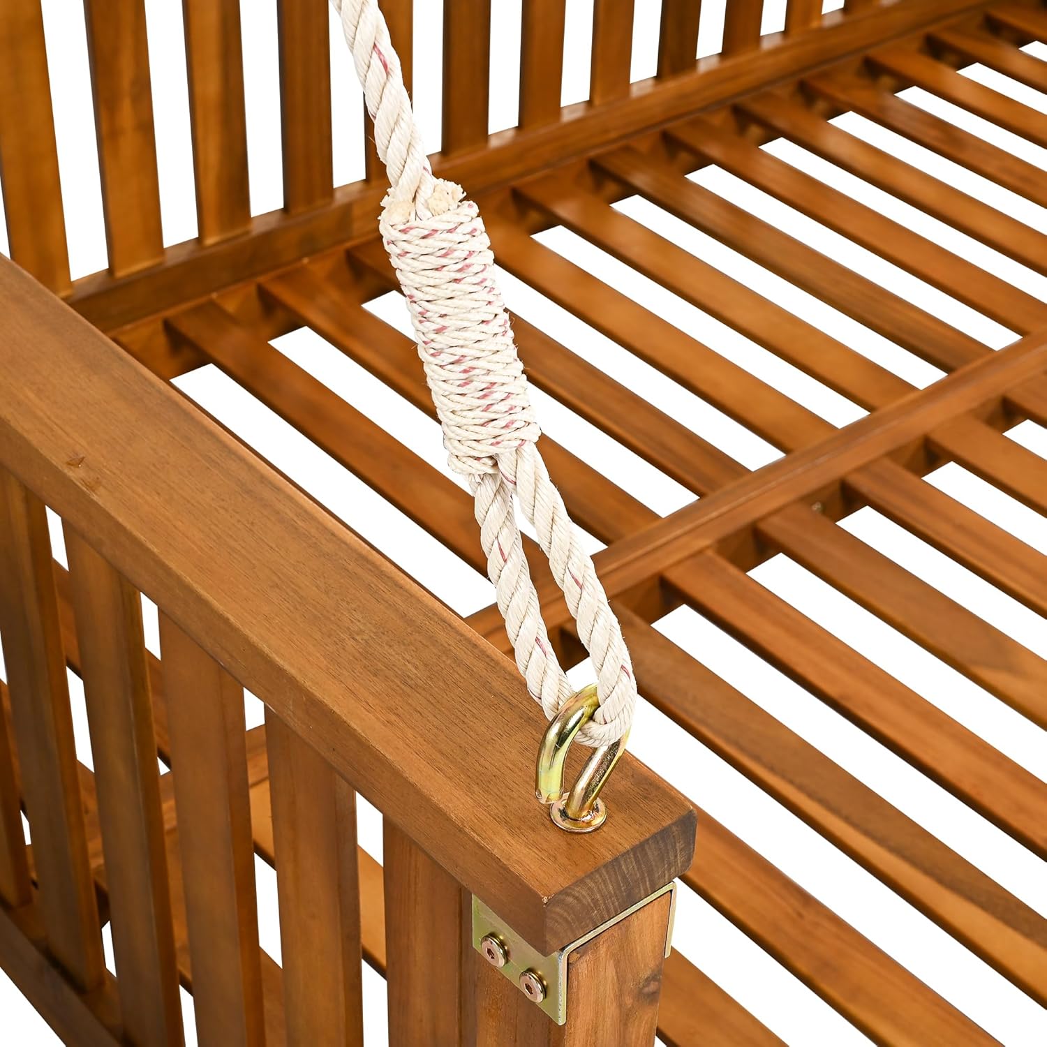 Porch Daybed Swing Outdoor Wooden Bench, Patio Hanging Swing Chair Swinging Bed for Garden, Backyard, Deck, Teak