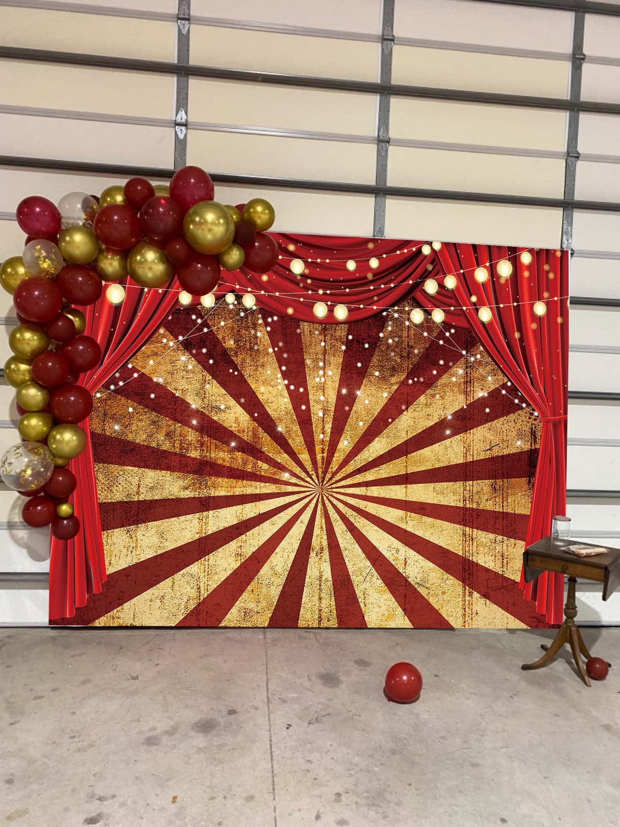 Zirkus Party Hintergrund – Golden Glitter & Rote Streifen – 2,1 X 1,5 M – Für Karneval, Halloween, Geburtstag
