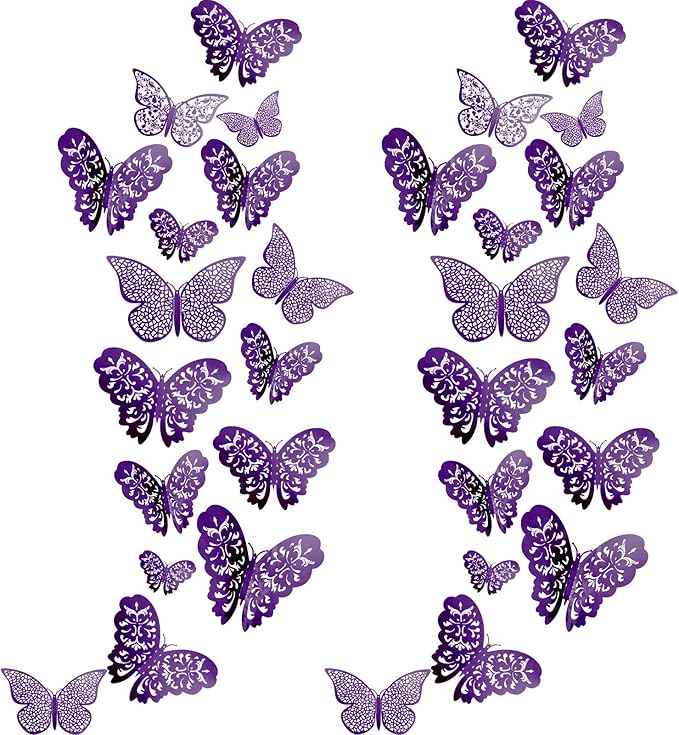 72 Pegatinas 3D Mariposa Púrpura Decoración Pared Impermeable miniatura 3