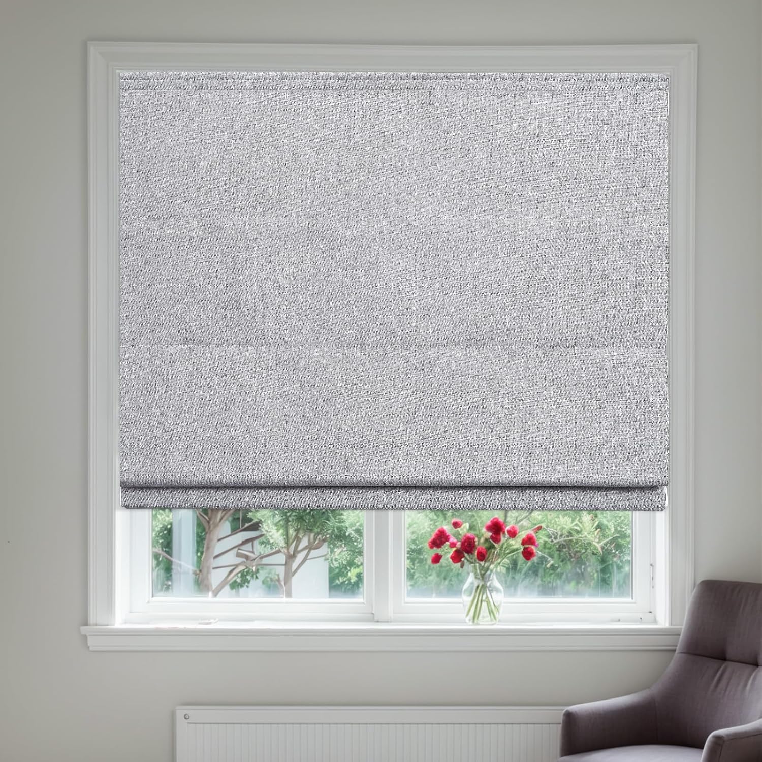 Keego Cordless Roman Shades Modern Blackout Roman Blinds Elegant Roman Shades for Window Easy to Install Blinds for Living Room Door Kitchen (27" W x 48" H, Foggy, Blackout)