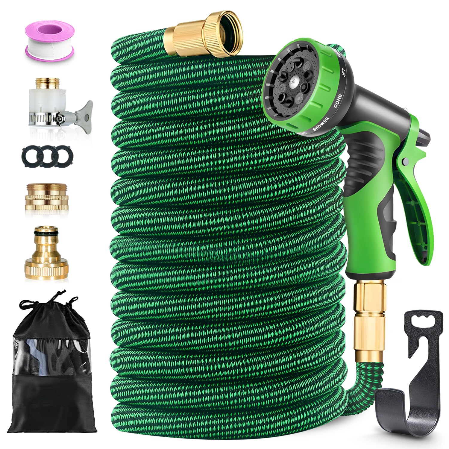 Tubo Irrigazione Estensibile Giardino 30 Metri, Canna Acqua Giardino con Pistola a Spruzzo 10 Modalità e Connettori in Ottone, Ideale per Cortile, Prato e Lavaggio Auto
