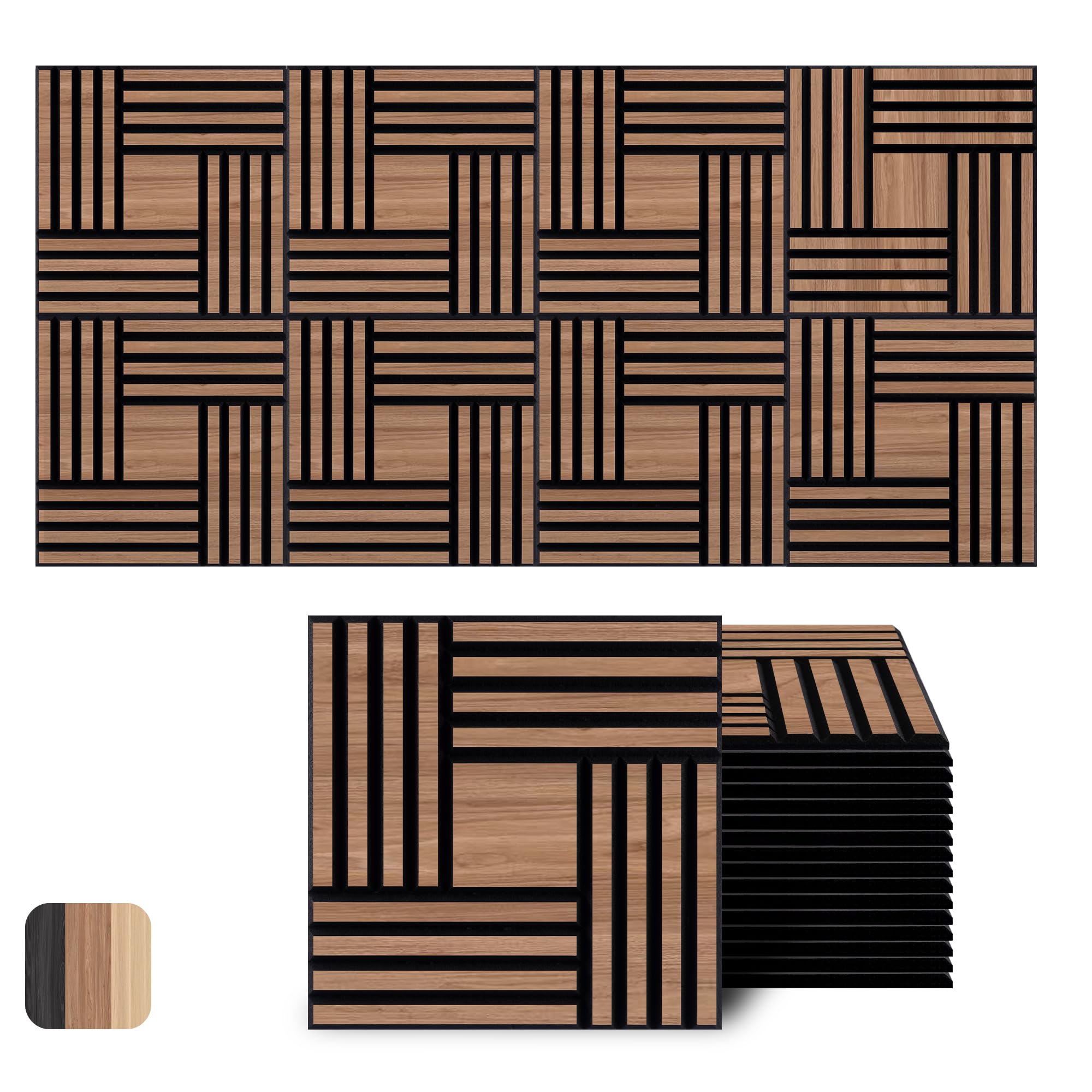 WoveN SounD Acoustic Wall Panels, Teak, 16 Pack, 12x12 in