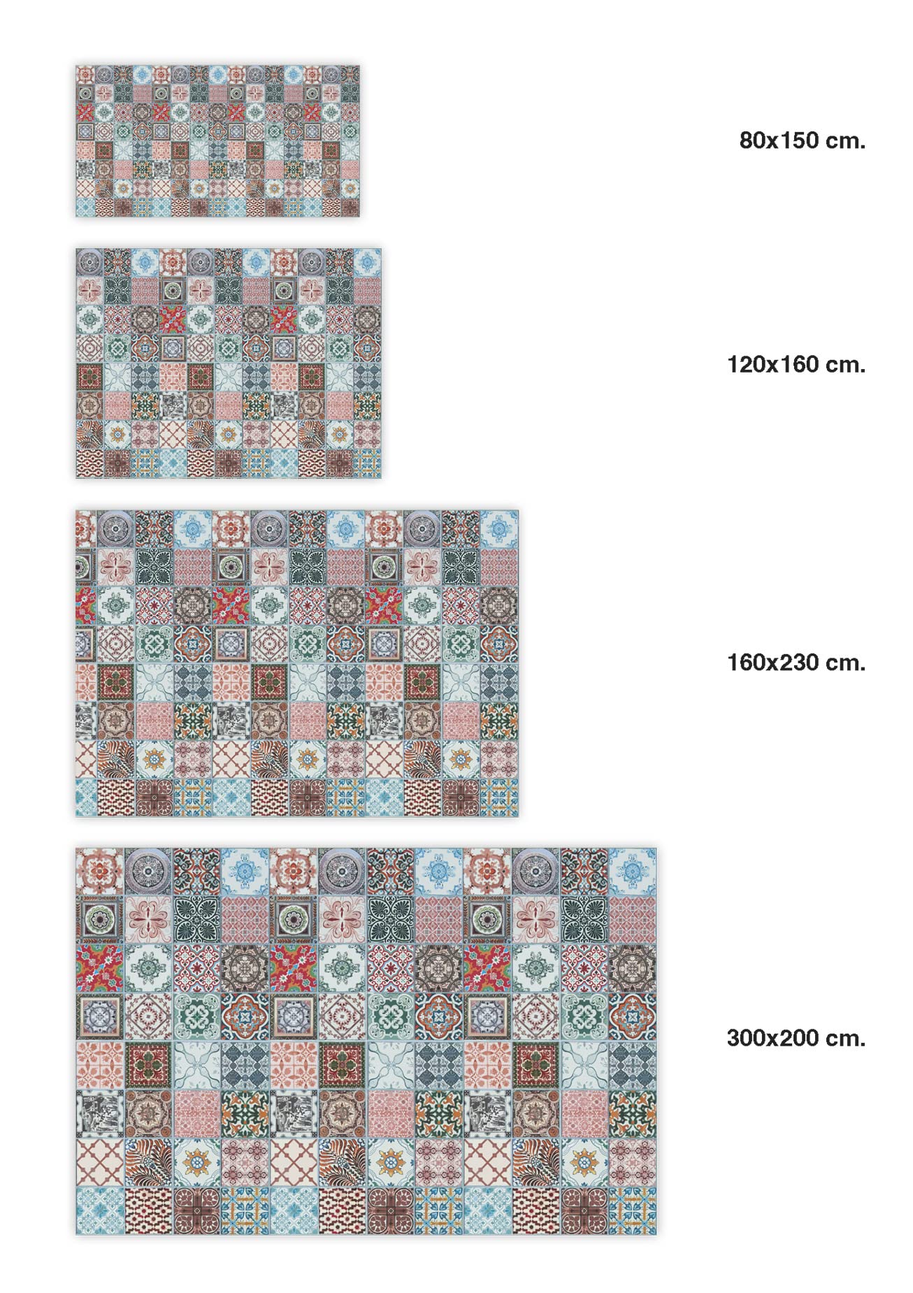 Panorama Vinylteppich - Modell Hydraulic Fliesen Nijar Mehrfarbig 80x300 cm - Verschiedene Größen - Deko Küche, Läufer und Outdoor