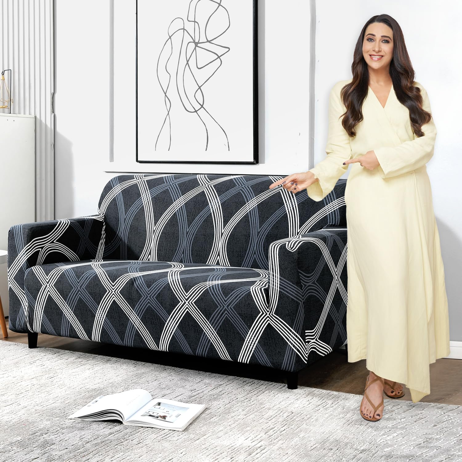 HOKIPO Sofa Cover 3 Seater Fully Covered, Shadow Grey