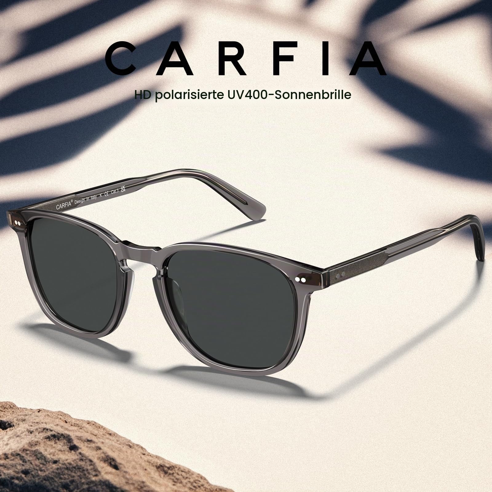 CARFIA Vintage Polarisierte Sonnenbrille Herren Rechteckigen Acetatrahmen | UV-Schutz Fahrerbrillen，Anti-Blendung，Grau grün Linsen Für Autofahren, Angeln, Wandern