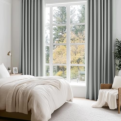 Miniatura 5 de Beauoop Cortinas Grises 100% Opacas de 84 Pulgadas de Largo, 2 Paneles para Dormitorio y Sala de Estar, Sólidas, Oscurecimiento de Habitación,