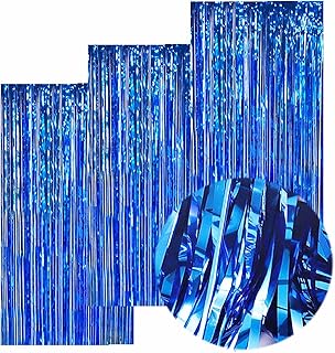 Blue Foil Fringe Curtains, Blue Streamers Backdrop, 3Packs 3.2ft x 8.2ft Blue Metallic Tinsel Curtains for Birthday Party ...