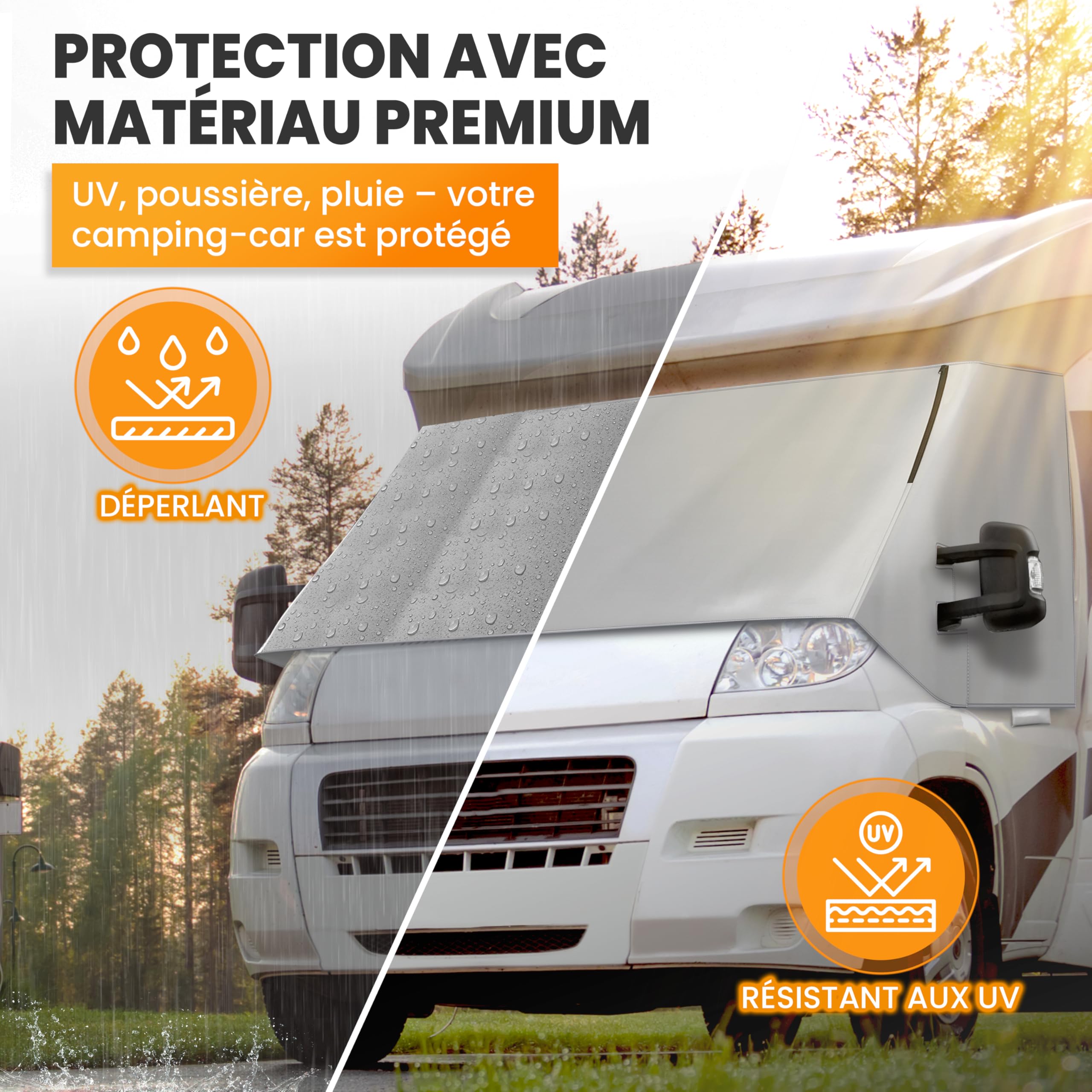 NATURIZ FIAT Ducato Housse de pare-brise - Tapis thermique extérieur de qualité supérieure résistant aux intempéries avec protection solaire efficace pour camping-car - Convient pour Ducato, Jumper