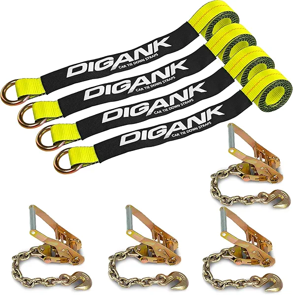 Heavy Duty Car Tie Down Straps (4PK) - 2" x 96" - 3,300 lbs Safe Working Load - Wheel Straps Comes with 5/16" Tow Hooks (Yellow) Yellow 5/16" hooks 2IN*96IN