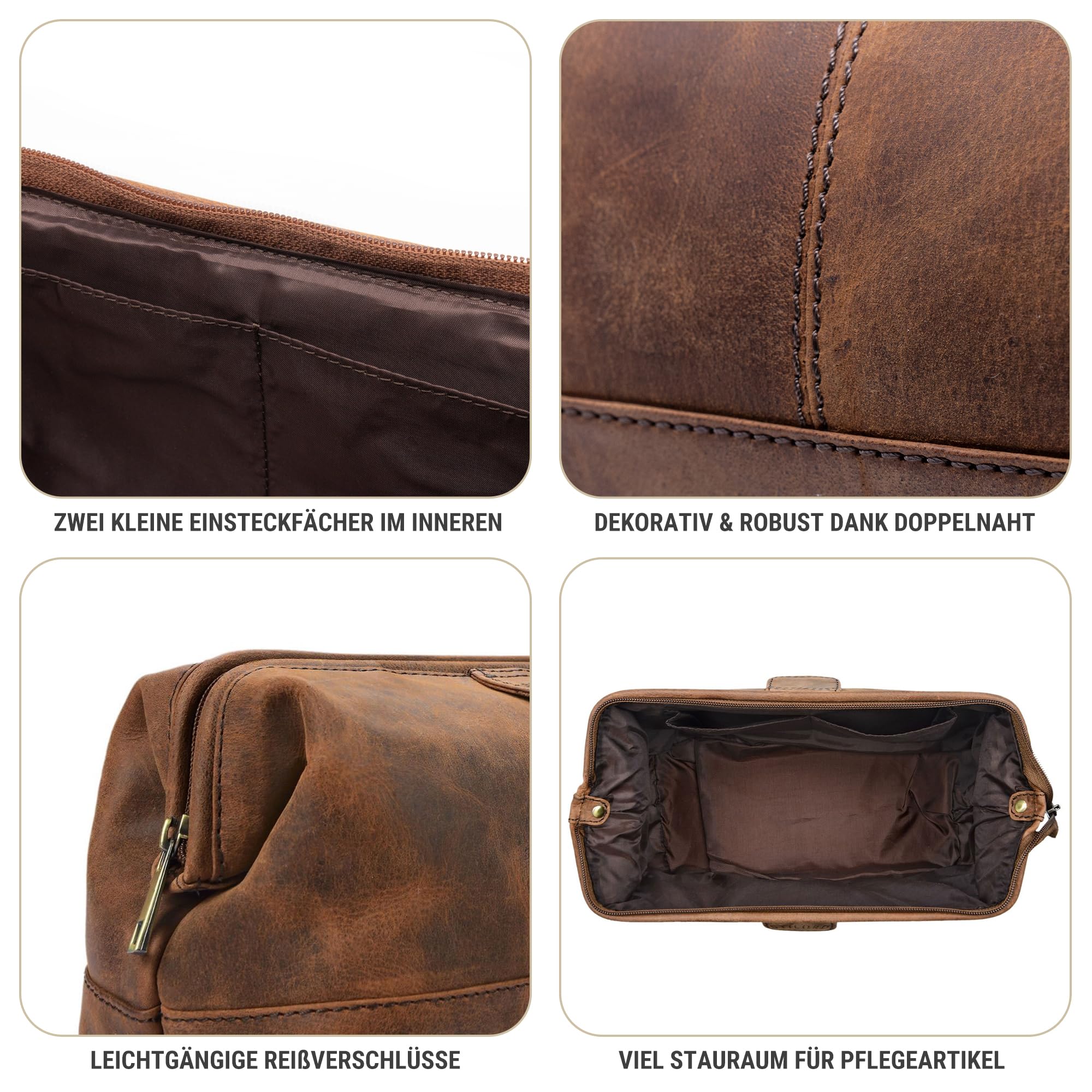 STILORD große Kulturtasche für Männer aus Leder schwarz - Herren Kulturbeutel - Leder Toilettentasche - Vintage Waschtasche für Reisen Laurin