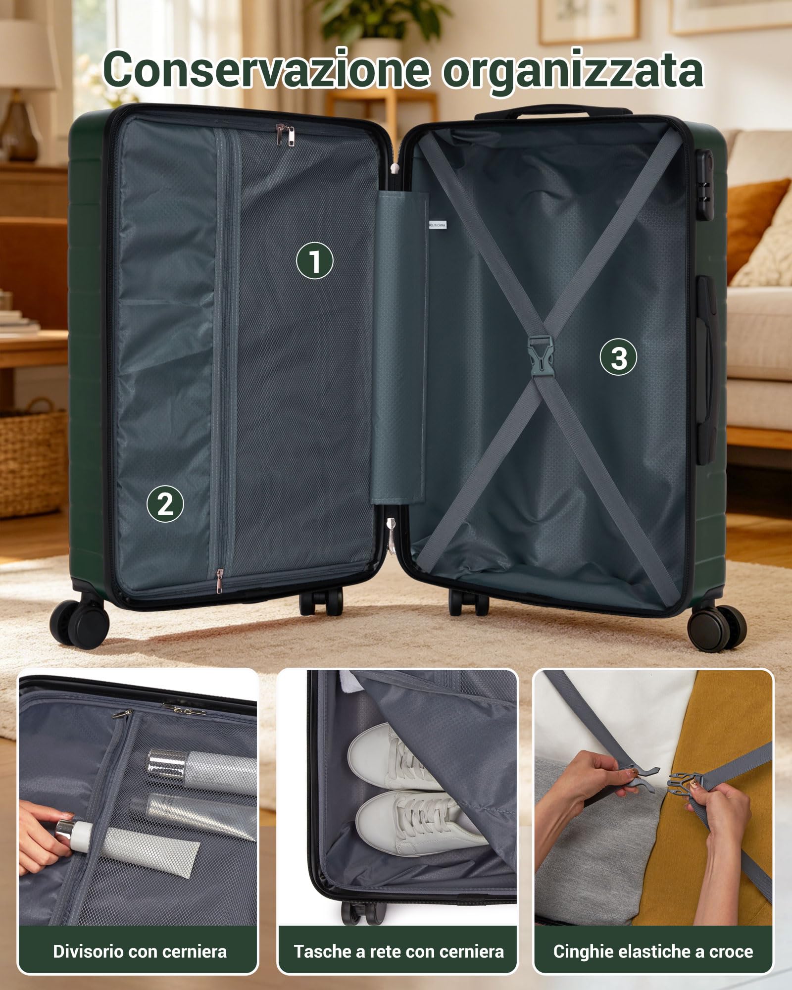 Bagaglio da Stiva Media, Valigia da Viaggio Trolley Rigida Ryanair Cabina con 4 Spinner Ruote con Lucchetto in ABS+PC