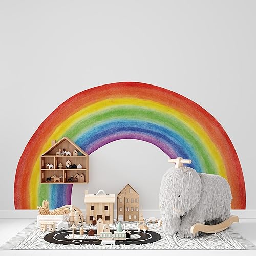 Calcomanías de pared de arcoíris con estampado pastel para niños, calcomanías de pared grandes para despegar y pegar, acuarela, arco iris, cuarto de