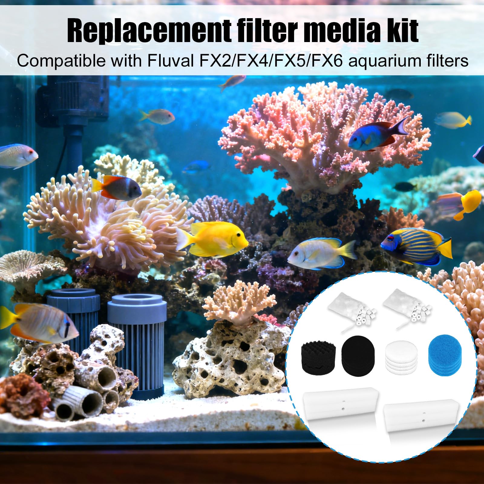 Kit de 24 filtres de rechange pour filtres d'aquarium Fluval FX2/FX4/FX5/FX6, comprend des sacs en céramique, des tampons de polissage à l'eau, des tampons en mousse, un tampon de biomousse