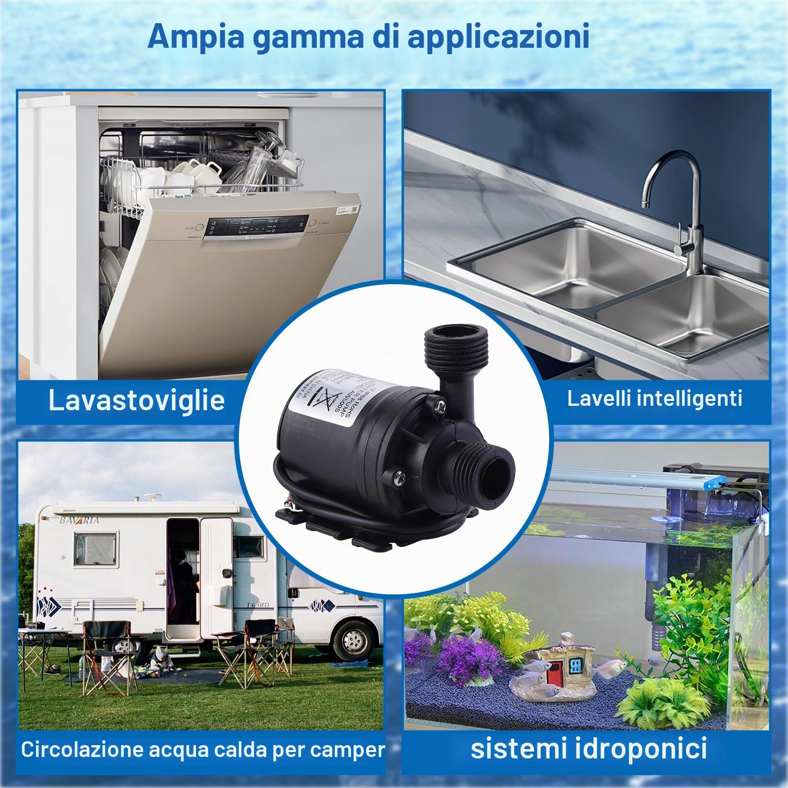 HSEAMALL Pompa ad acqua sommergibile Brushless DC 12V Pompa anfibio 800L / H 5M per stagno Acquario Serbatoio di pesci Solare Fontana Piscina Circolazione dell'acqua