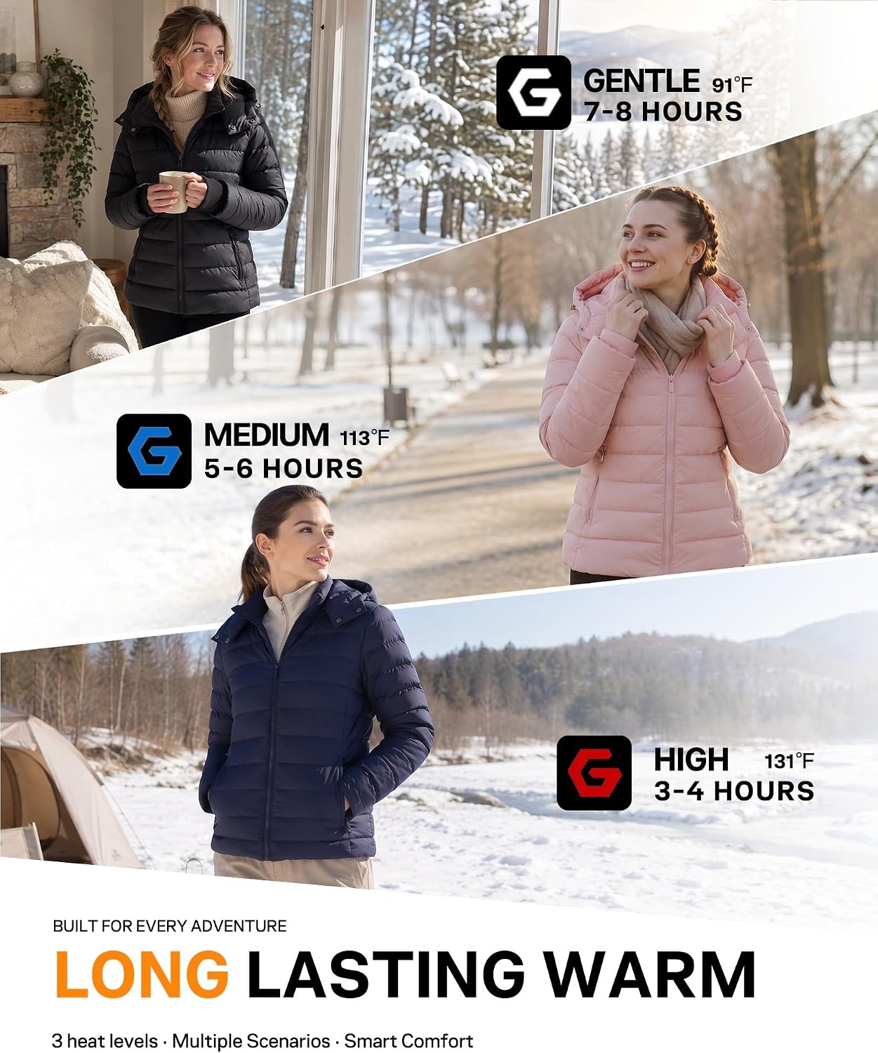 Wulcea Graphene Heated Jacket For Women, 18400mAh Rechargeable,3 Heat Settings