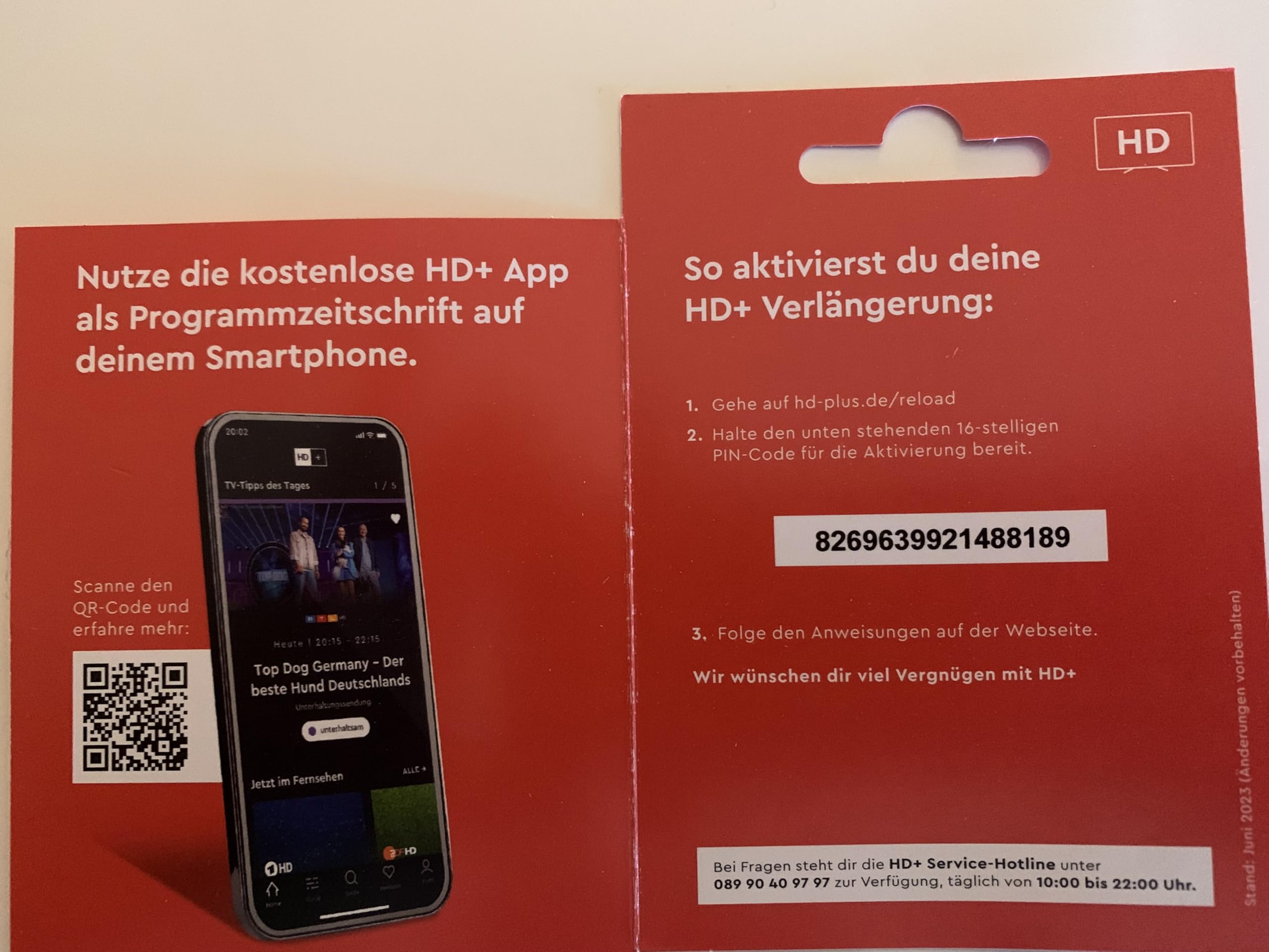 HD + Paket mit 12 Monaten Code für Sender, Verlängerung per E-Mail