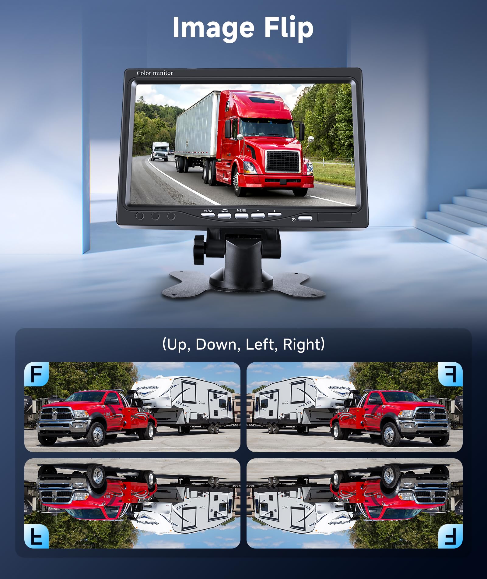 Telecamera di Retromarcia Set per Auto, 7 Pollici Monitor LCD TFT, IP68 Impermeabile, 18IR Visione Notturna, Cavo di Prolunga Aeronautico da 65 piedi a 4 Pin per Camper/Autobus/Rimorchio/Camion