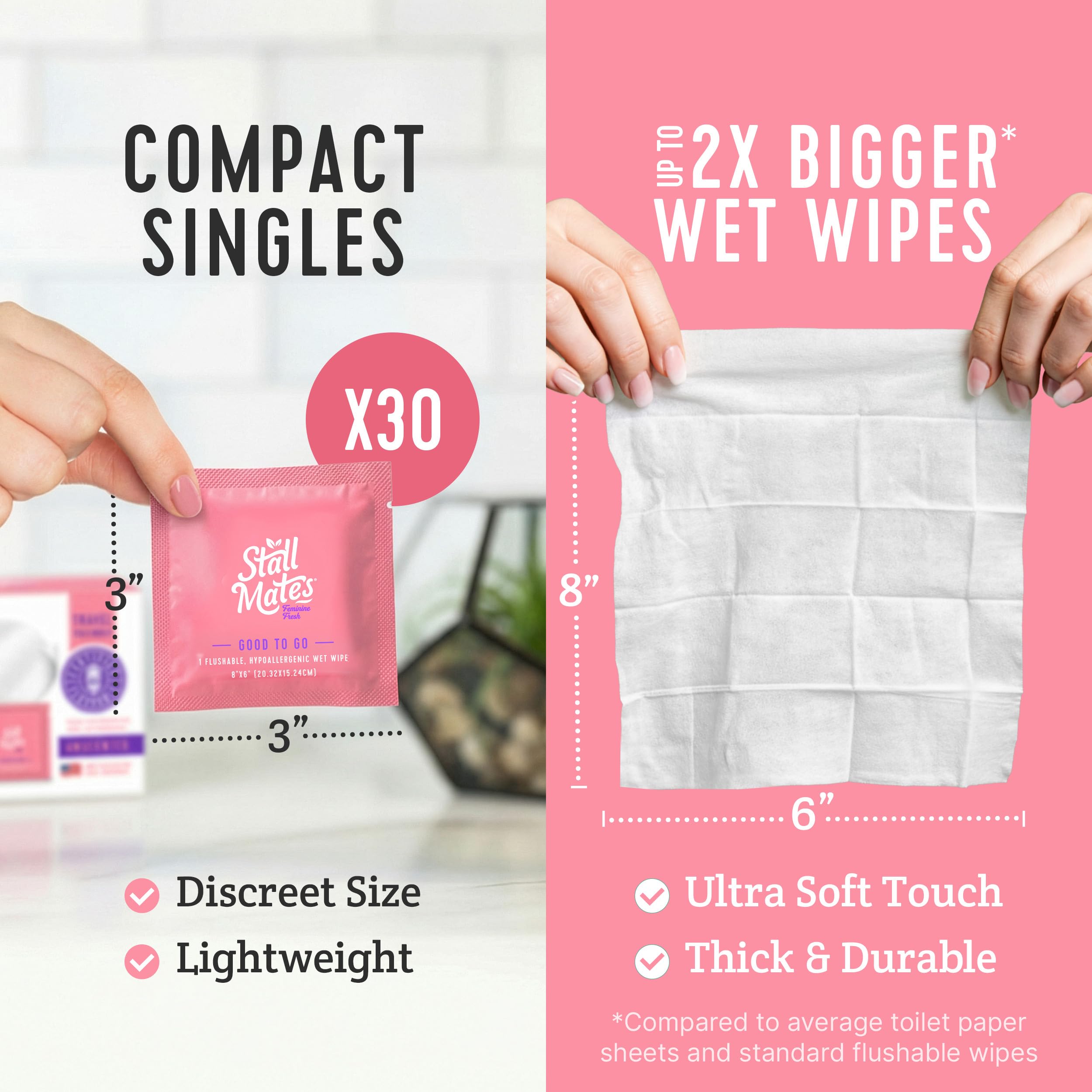 Stall Mates Wipes Feminine Fresh: Spülbare, einzeln verpackte feminine Tücher für Reisen Unparfümfrei und pH-ausgewogen mit Sonnenblume, Rosmarin und Aloe (30 on-the-go-Singles)