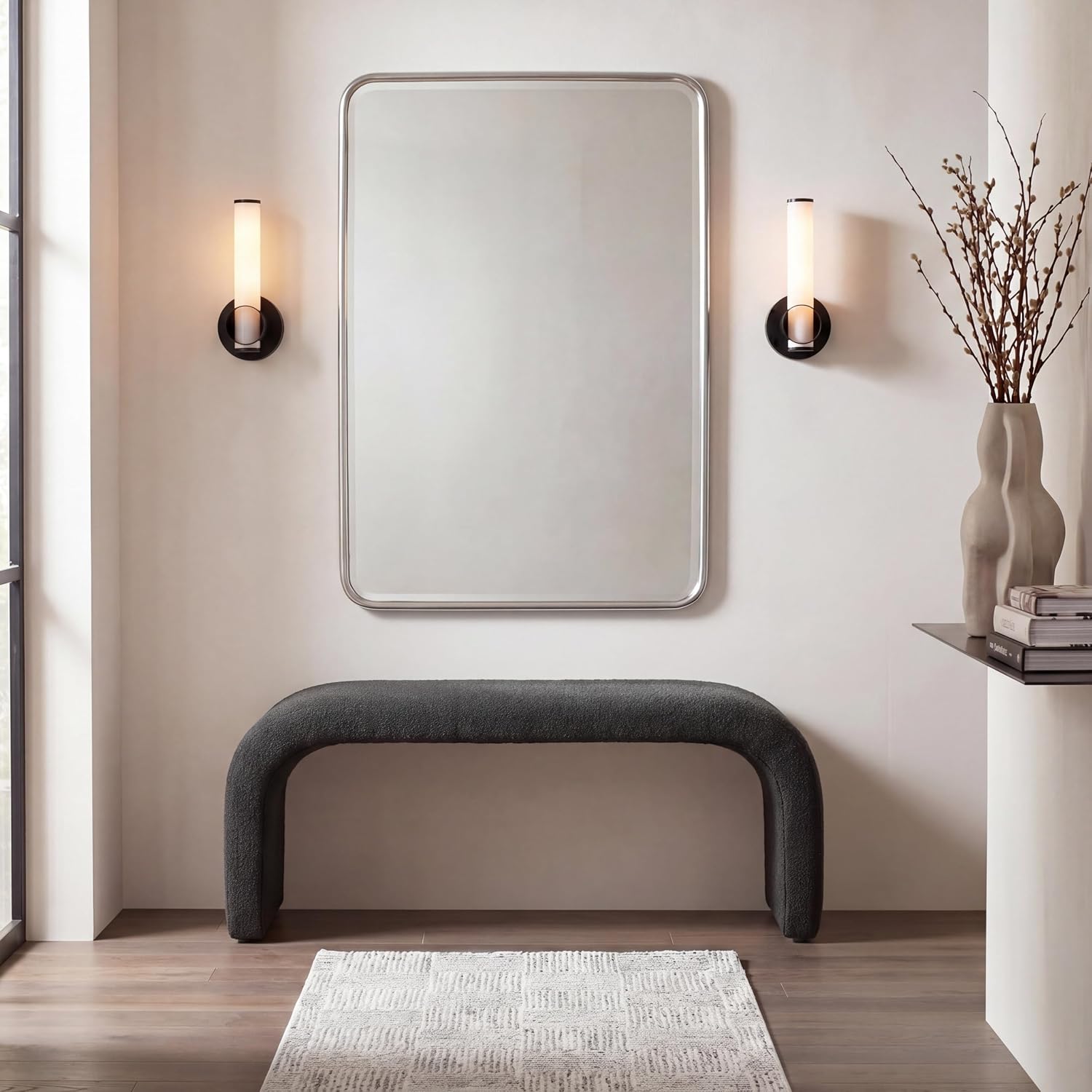 SAFAVIEH Furniture - Tenko Bench - Black - Solid Wood - Modern Shearling Design - Ideal for Entryway, Bedroom, Living Room, 18.5" Seat Height - Fully Assembled (BCH1300H)