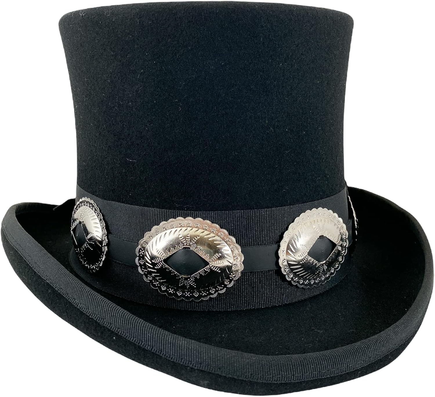 Funk Plus Wool Felt Top Hat Victorian 6" Tall Concho Band Cowboy Steampunk Costume Rock Slash Hat