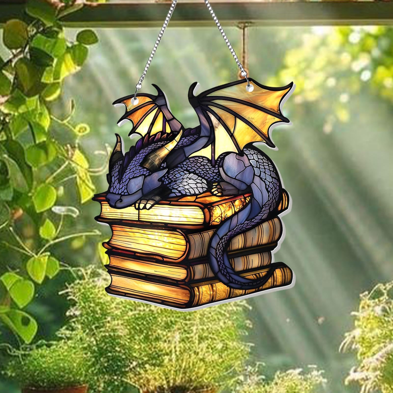 Huyfoig Feuerdrache Buntglas-Fensterbehang – 20 Cm, Sonnenfänger Für Fenster, Drachen-Geschenk